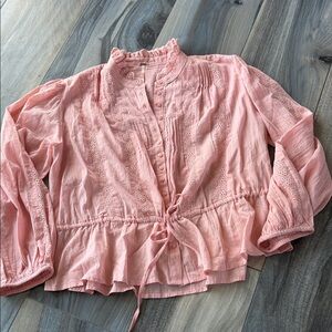 Free people Pink Button-Front Peplum Top